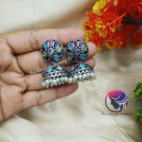 Trending Oxidized Stone Jhumka - Image 3