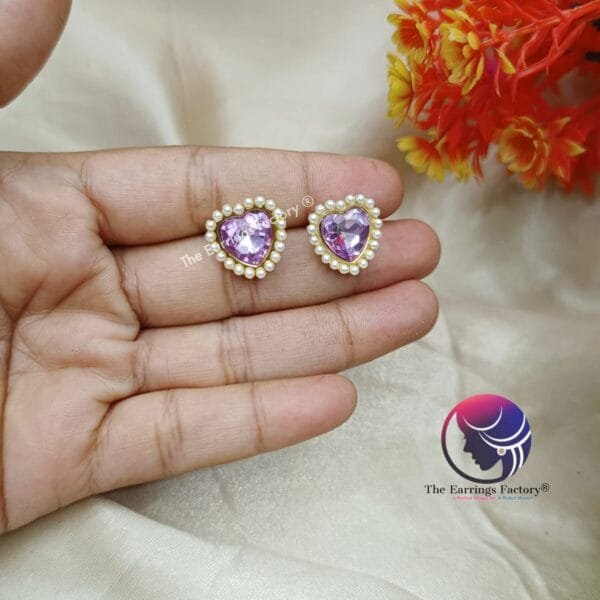 Western Heart shape Crystal Stone Pearl Golden Studs - Image 3