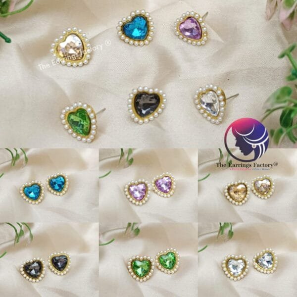Western Heart shape Crystal Stone Pearl Golden Studs