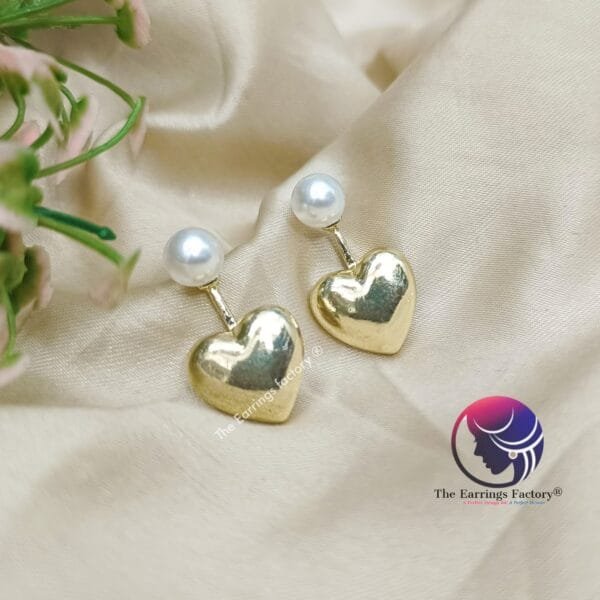 Trending Korean Two Wear Heart Shape Golden Stud Earrings - Image 2