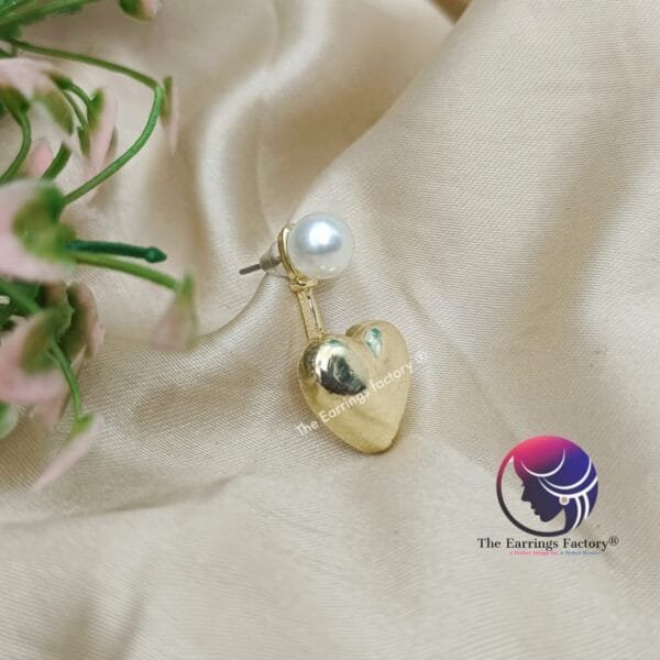 Trending Korean Two Wear Heart Shape Golden Stud Earrings - Image 3