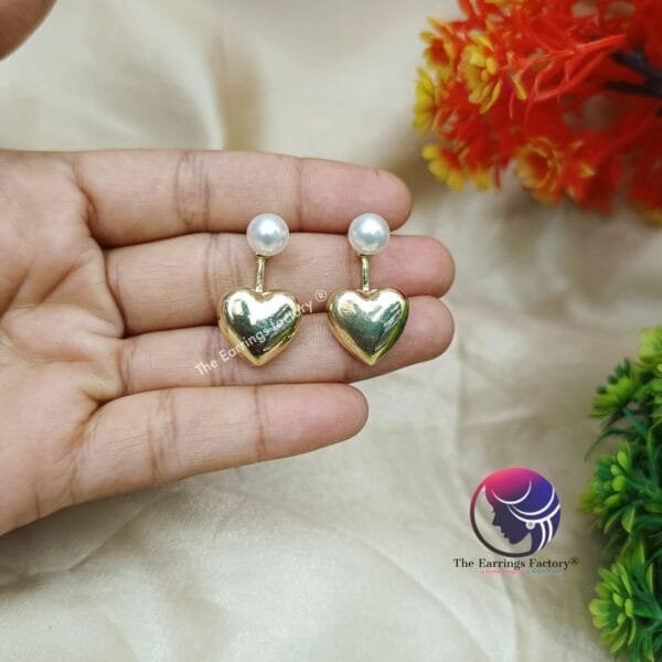 Trending Korean Two Wear Heart Shape Golden Stud Earrings - Image 4