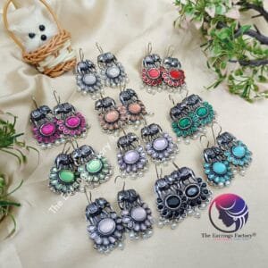 Trending Elephant Silver Stone Hook Earrings