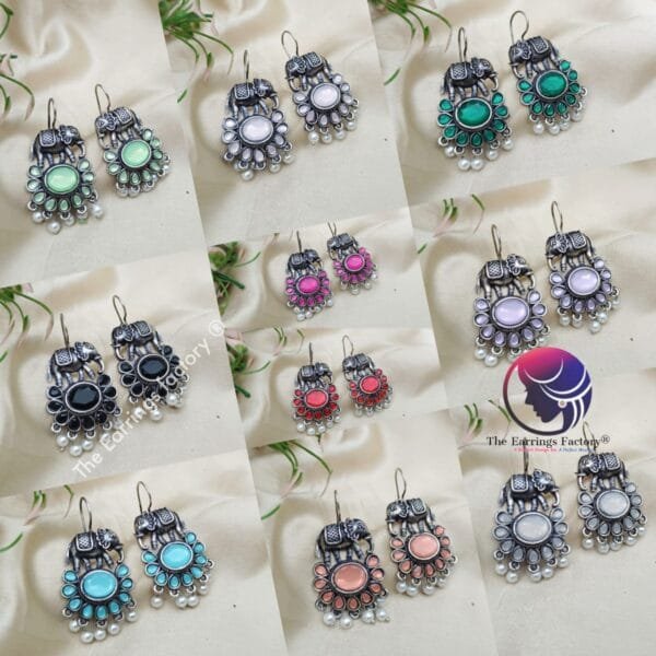 Trending Elephant Silver Stone Hook Earrings - Image 2