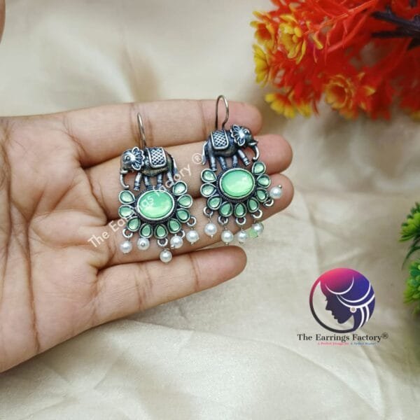 Trending Elephant Silver Stone Hook Earrings - Image 3