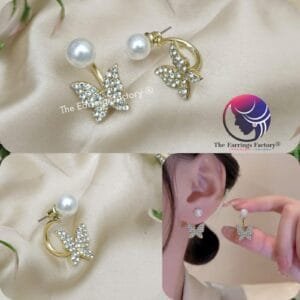 Trending Korean Two Wear Butterfly Golden  Pearl Stud Earrings