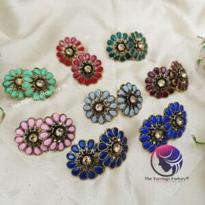 Fancy Golden Floral Stone Studs
