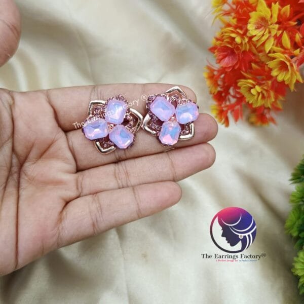 Fancy Rose Gold Crystal Stone Studs - Image 3