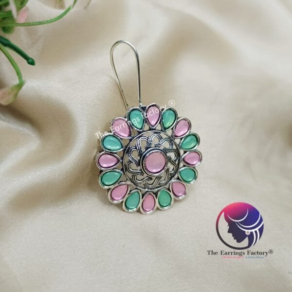 Trending Oxidized Weightless Multi Stone Hook Earrings - Image 3