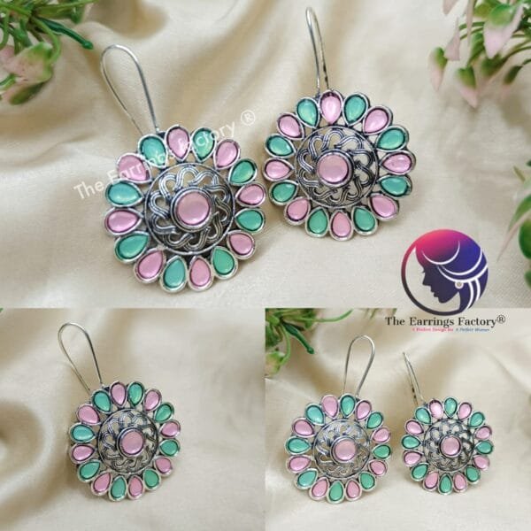 Trending Oxidized Weightless Multi Stone Hook Earrings