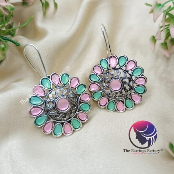 Trending Oxidized Weightless Multi Stone Hook Earrings - Image 4
