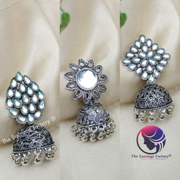 Trending Weightless Silver Stone Jhumka - Image 2