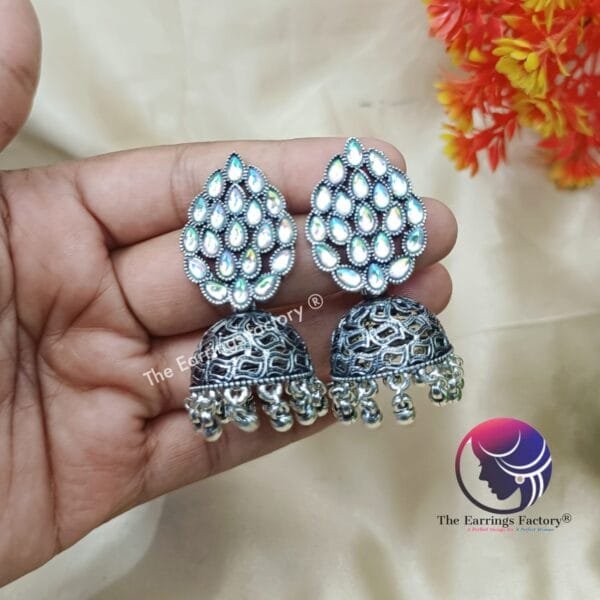 Trending Weightless Silver Stone Jhumka - Image 5