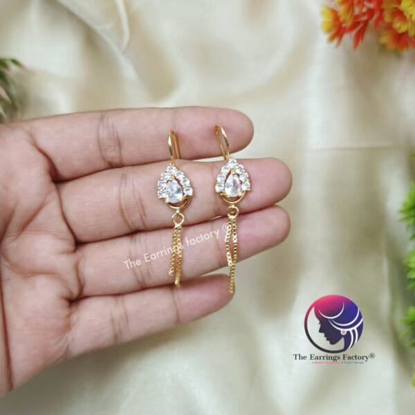 Daily Wear Golden Stone Drop Hook Earrings - Image 2