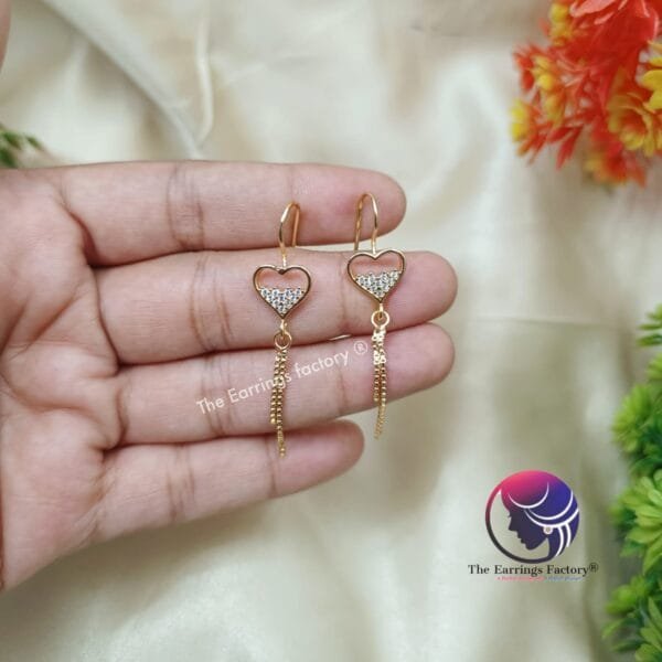 Daily Wear Golden Stone Drop Hook Earrings - Image 2