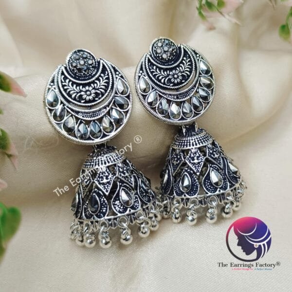 Trending Weightless Silver Stone Jhumka - Image 4