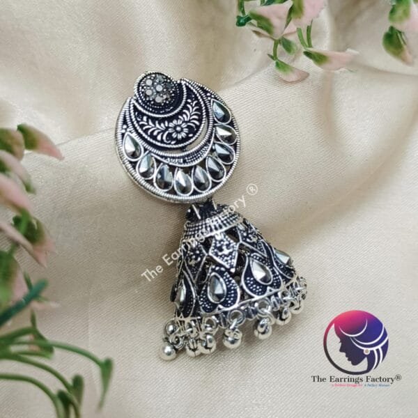 Trending Weightless Silver Stone Jhumka - Image 3