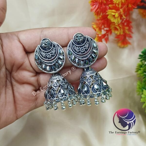 Trending Weightless Silver Stone Jhumka - Image 2