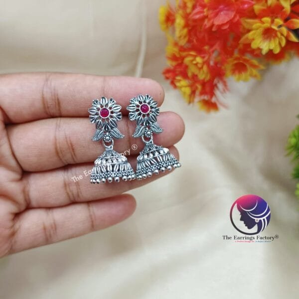 Traditional Golden | Silver Stone Jhumka - Image 3