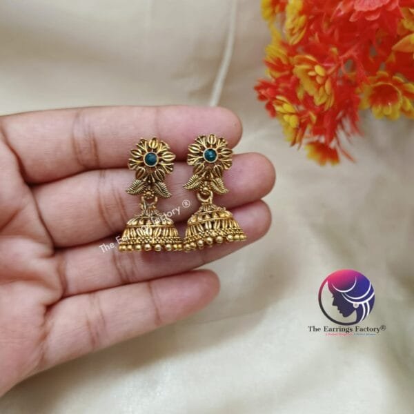 Traditional Golden | Silver Stone Jhumka - Image 3
