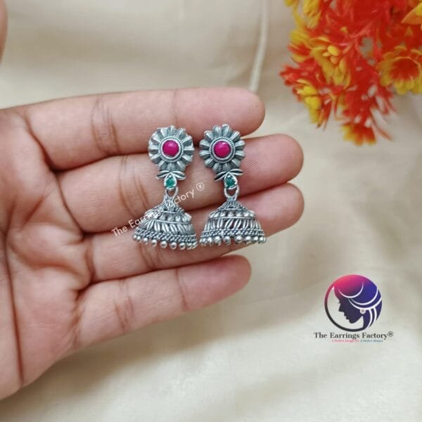 Traditional Golden | Silver Stone Jhumka - Image 3