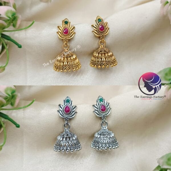 Traditional Golden | Silver Stone Jhumka - Image 3