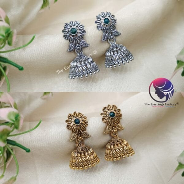 Traditional Golden | Silver Stone Jhumka - Image 2