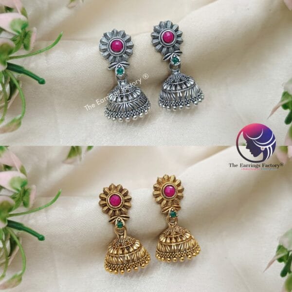 Traditional Golden | Silver Stone Jhumka - Image 2