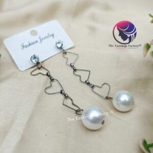 Western Black Metal Heart Chain Link Pearl Drop Earrings