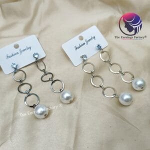Western Black | Silver Metal Chain Link Pearl Drop Earrings