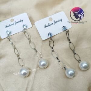 Western Black | Silver Metal Chain Link Pearl Drop Earrings