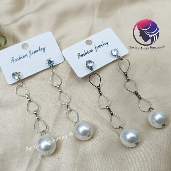 Western Black | Silver Metal Chain Link Pearl Drop Earrings
