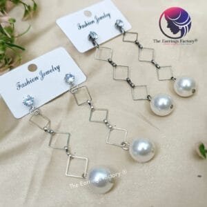 Western Black | Silver Metal Chain Link Pearl Drop Earrings