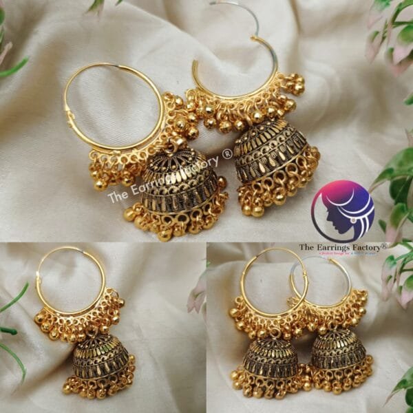 Traditional Golden Beads Hoop Ring Jhumka
