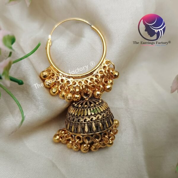 Traditional Golden Beads Hoop Ring Jhumka - Image 3