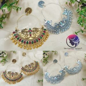 Trending Big Size Chandbali Golden | Silver Peacock Earrings