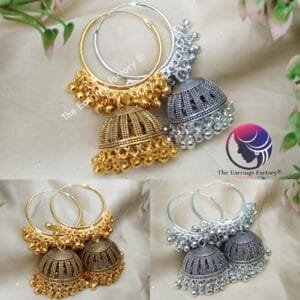 Traditional Golden | Silver Beads Hoop Ring Jhumka