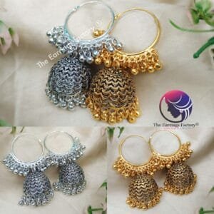 Traditional Golden | Silver Beads Hoop Ring Jhumka