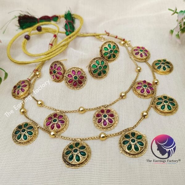Antique Floral Stone Neckset With Earrings