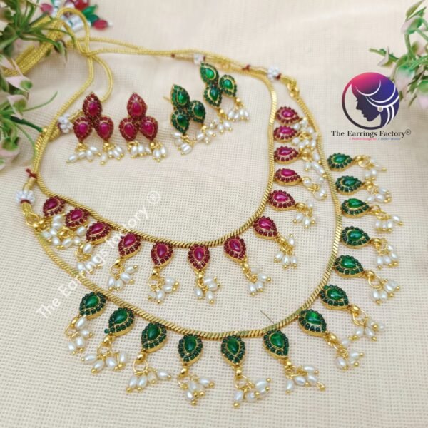 Antique Pearl beads Stone Neckset With Earrings