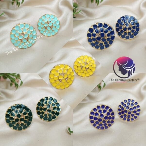 Fancy Golden Meenakari Studs - Image 3