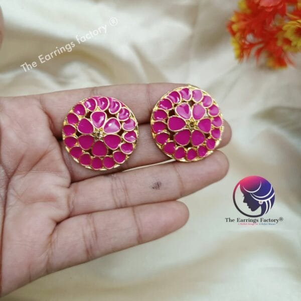 Fancy Golden Meenakari Studs - Image 3