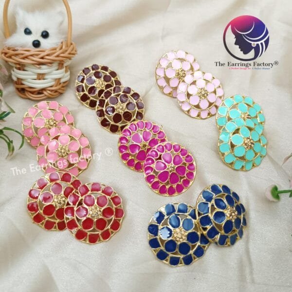Fancy Golden Meenakari Studs