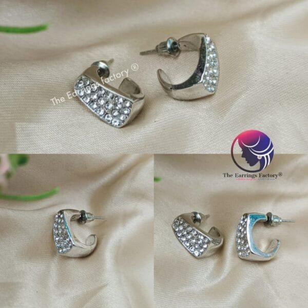 Premium Silver Half Ring Stone Studs
