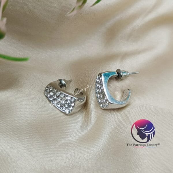 Premium Silver Half Ring Stone Studs - Image 3