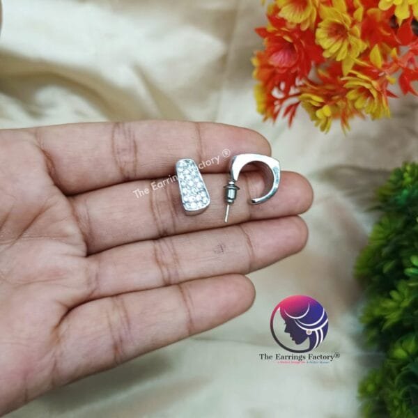 Premium Silver Half Ring Stone Studs - Image 2