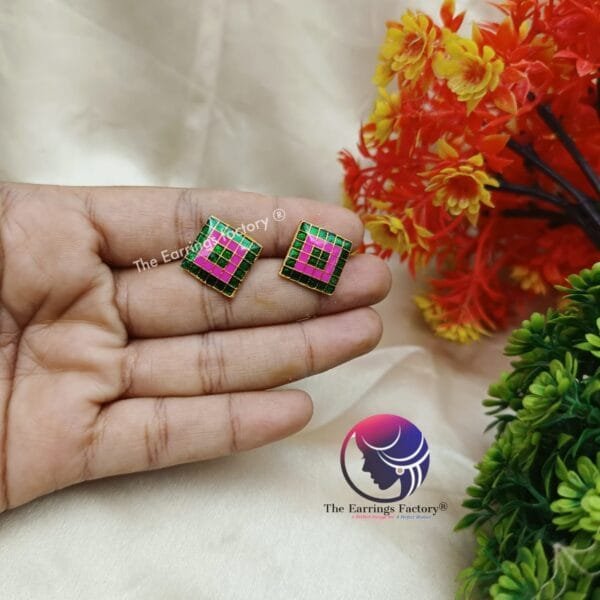 Fancy Golden Meenakari Studs - Image 2
