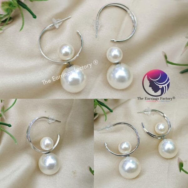 Trending Silver Hoop  2 In one Pearl Studs