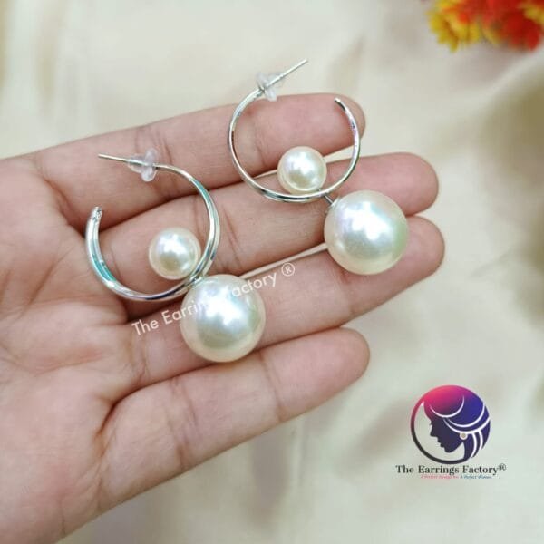 Trending Silver Hoop  2 In one Pearl Studs - Image 2