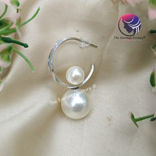 Trending Silver Hoop  2 In one Pearl Studs - Image 3